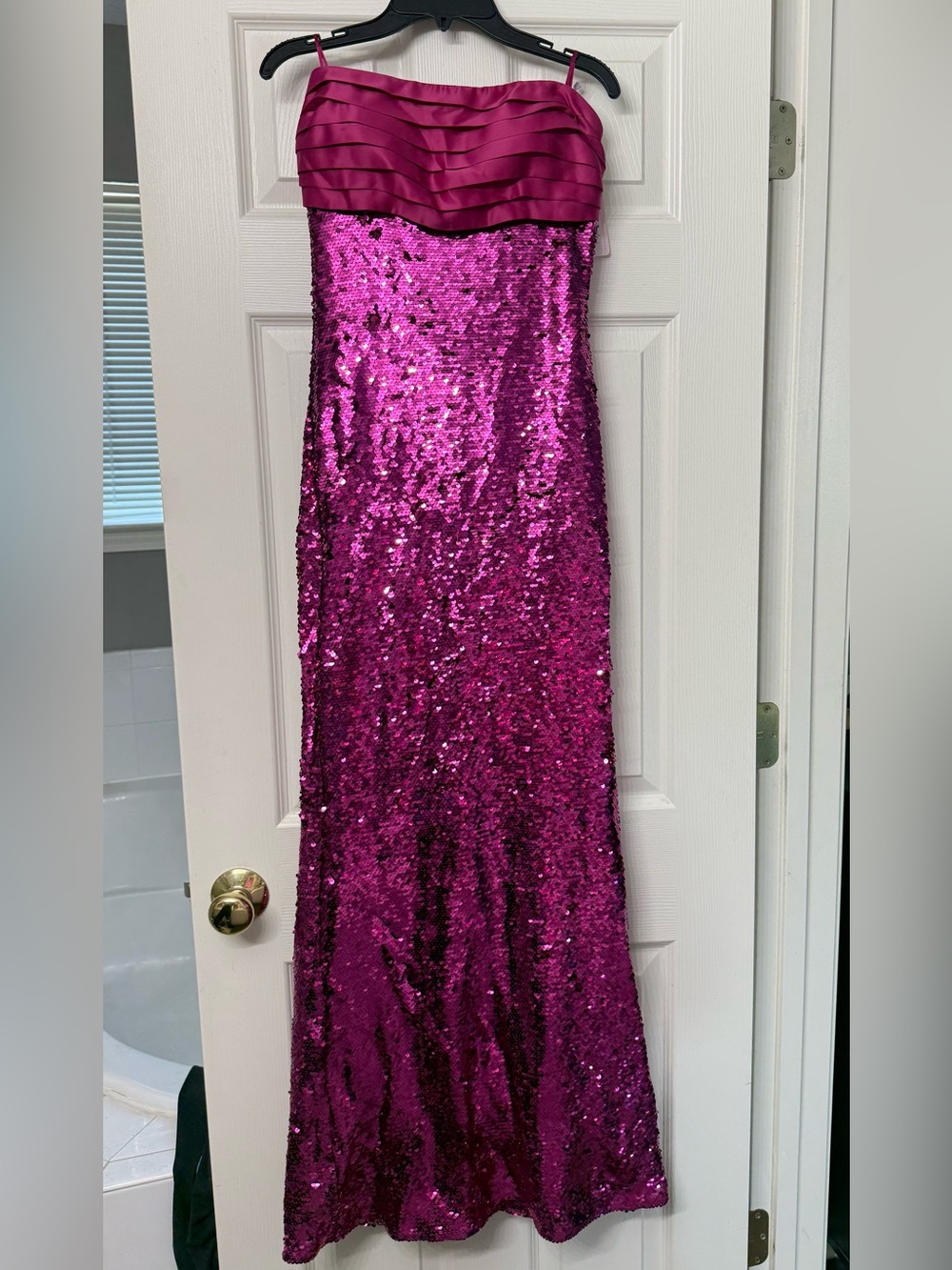 Signature by Sangria Magenta Sequin Strapless Evening Gown